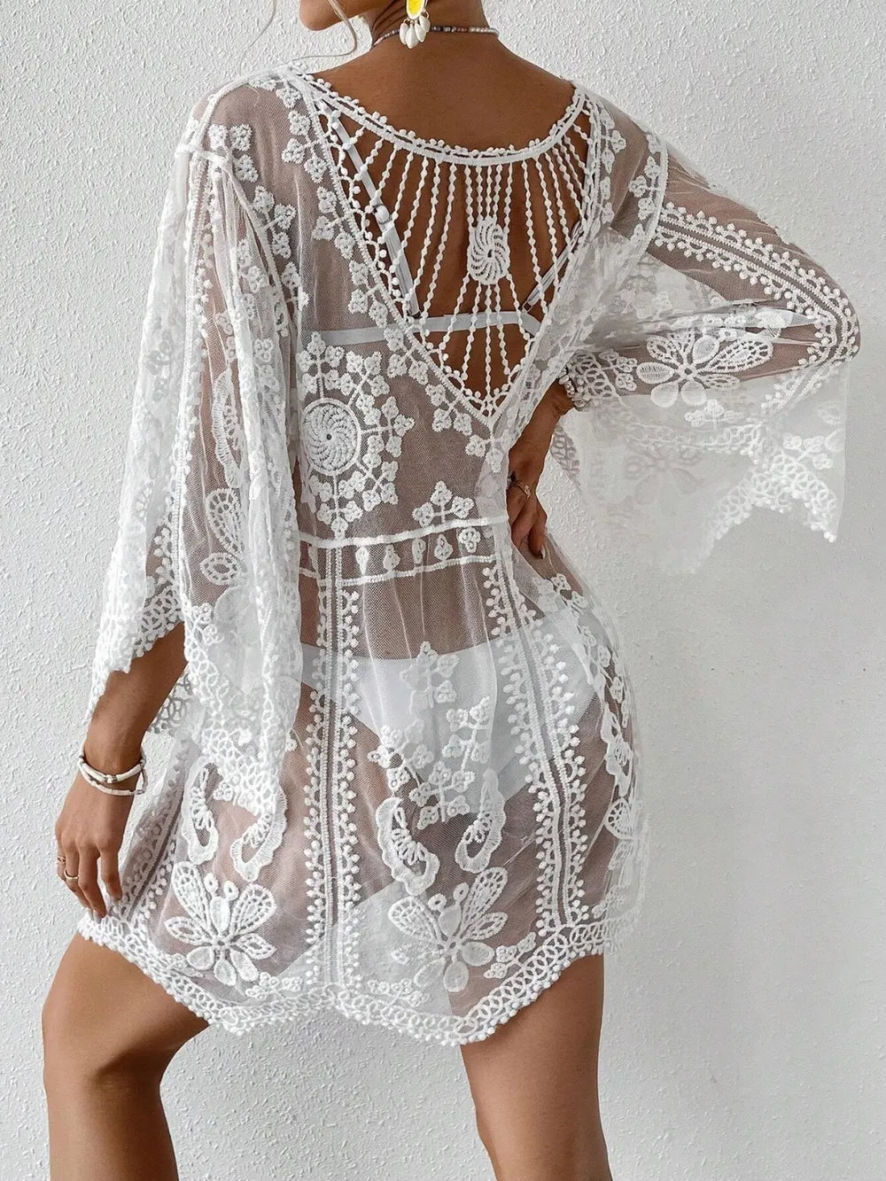 Lace Round Neck Cover-Up - Ladyez
