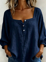 Full Size Square Neck Button Detail Blouse Plus Size