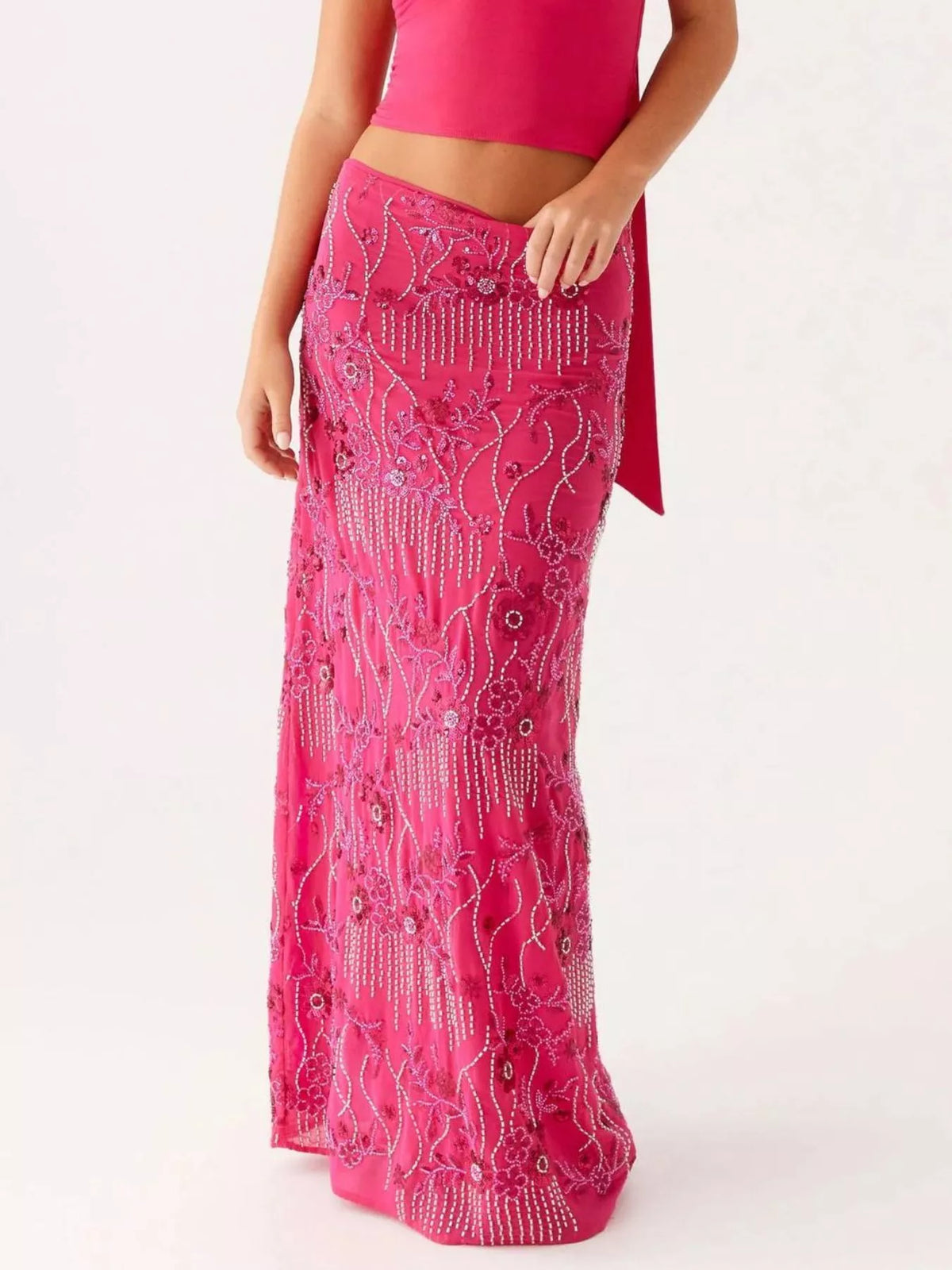 Sequin Embroidered Maxi Skirt