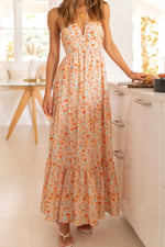 Tiered Halter Neck Printed Cami Dress - Ladyez