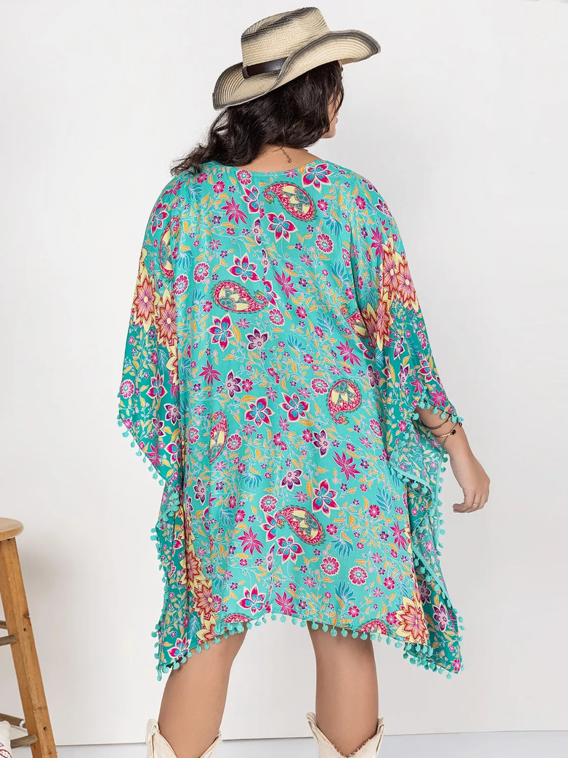 Plus Size Printed Open Front Cover-Up - Ladyez