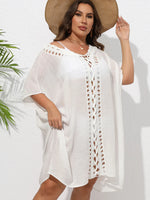 Crochet Trim V-Neck Beach Cover Up Dress - Ladyez