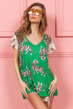 BiBi Tiger Printed Jersey Block T-Shirt with Aztec Trim