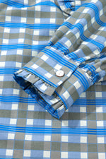 Plaid Long Sleeve Frilled Detail Half Button Blouse