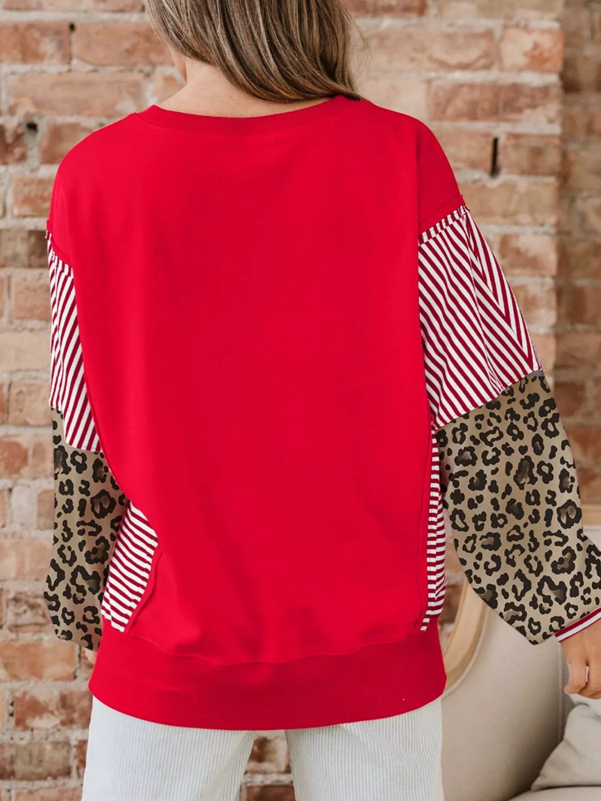 Striped Patchwork Sleeve Colorblock Sweatshirt