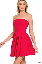 Zenana Combined Knit Tube Top Flare Mini Dress