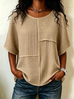 Full Size Texture Round Neck Half Sleeve Blouse Plus Size