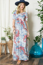 Celeste Full Size Paisley Print Short Sleeve Maxi Dress with Pockets Plus Size - Ladyez
