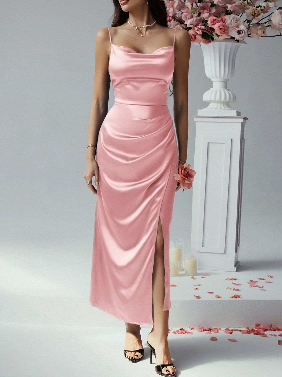 Devine Slit Ruched Maxi Cami Dress - Ladyez