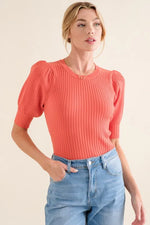 And The Why Puffed Half Sleeve Rib Basic Bodysuit - Ladyez