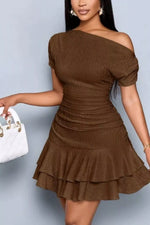 One-Shoulder Ruffle Hem Mini Dress