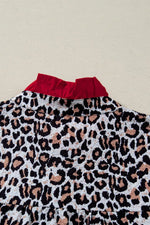 Contrast Frilled V Neck Trimmed Leopard Shirt