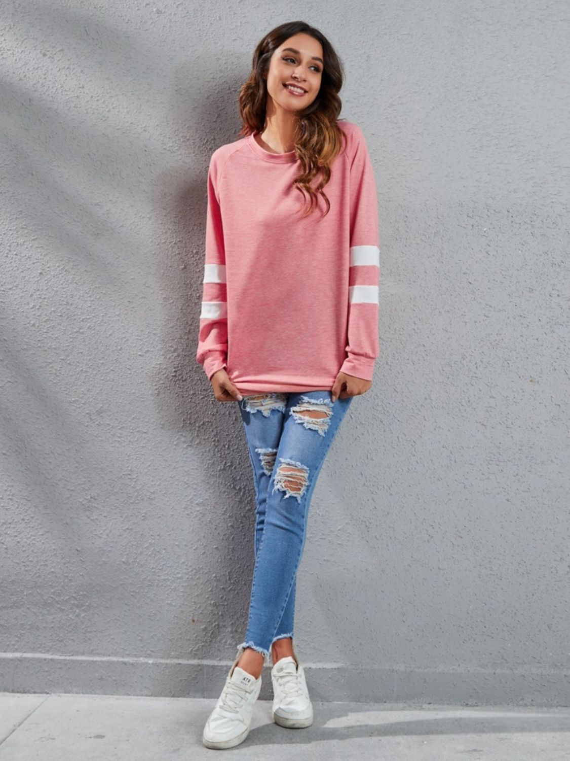 Full Size Striped Round Neck Long Sleeve T-Shirt - Ladyez