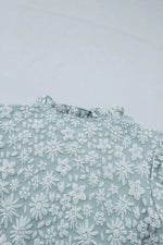 Floral Textured Jacquard Puff Sleeve Blouse