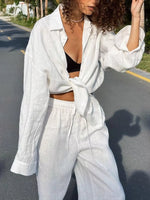 Relaxed Fit Button Up Shirt and Pants Two-Piece Set