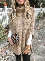Chunky Cable Knit Turtleneck Poncho Cover Up