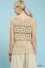 Umgee Crochet Flower Motif Sleeveless Tank Top