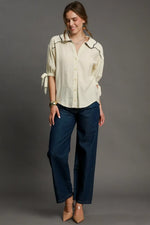 Umgee Full Size Embroidered Detail Button Down Shirt Plus Size