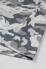 Camouflage Print Raw Edge V Neck Tee