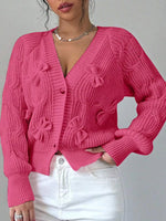 Bow Cable Knit V-Neck Cardigan