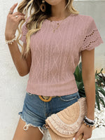 Crochet Lace Short Sleeve T-Shirt - Ladyez