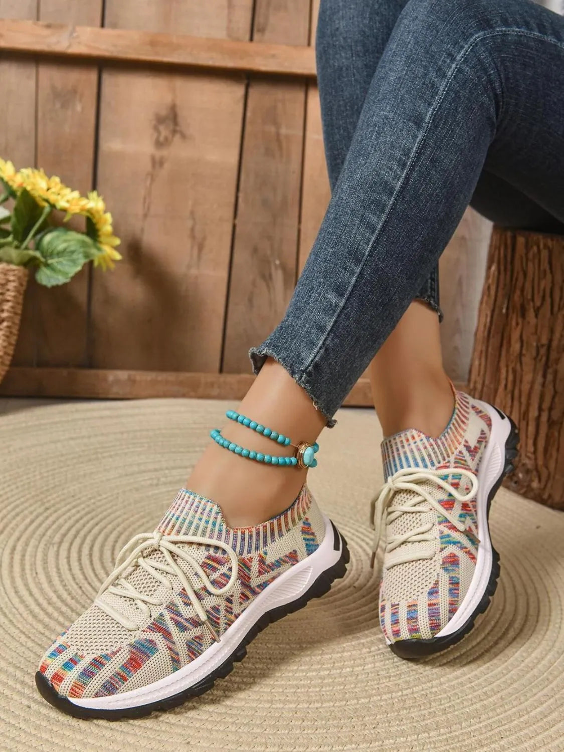 Mesh Knit Lace Up Athletic - Ladyez