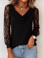 Lace Sleeve Cowl Neck Blouse