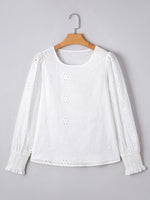 Eyelet Long Sleeve Blouse with Elastic Cuffs