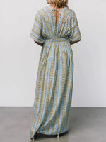 Slit V-Neck Short Sleeve Maxi Dress - Ladyez