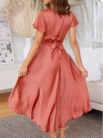 High-Low Plunge Flutter Sleeve Dress - Ladyez