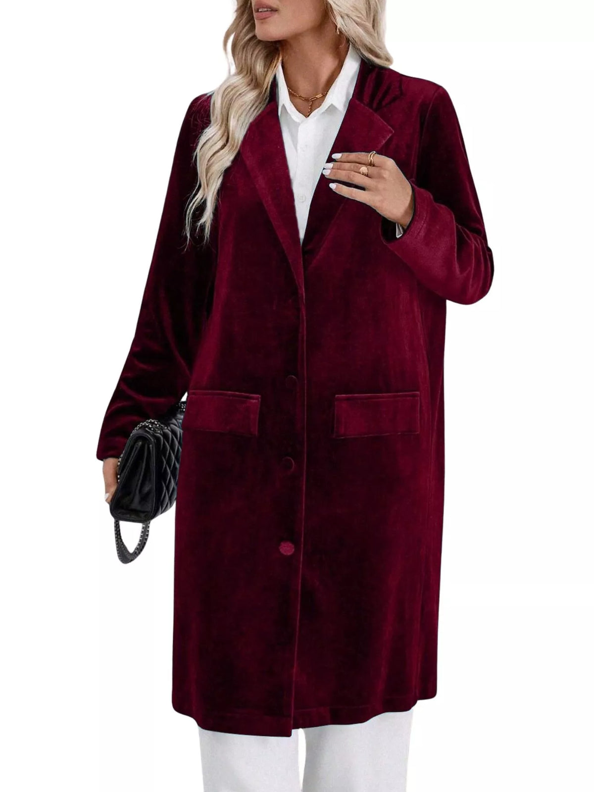 Lapel Collar Long Sleeve Longline Coat