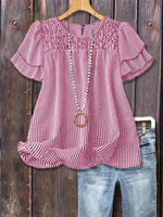 Full Size Gingham Smocked Ruffle Sleeve Blouse Plus Size