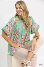 Umgee Paisley Print Puff Sleeve Top