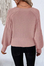 Mixed Texture Knit Button V Neck Sweater Cardigan
