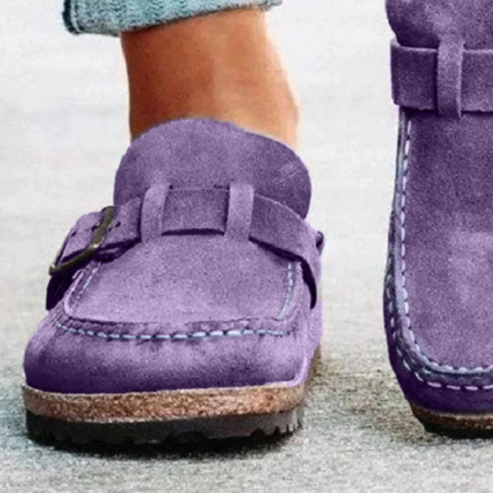 Round Toe Low Heel Buckle Loafers - Ladyez