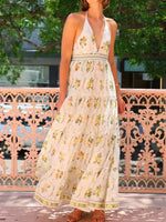 Printed Halter Neck Maxi Cami Dress - Ladyez