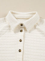 Textured Half Button Collared Sweatshirt