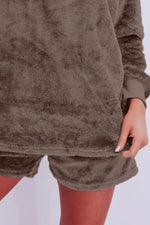 Round Neck Long Sleeve Top and Shorts Lounge Set - Ladyez