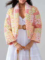 Printed Patchwork Open Front Cardigan with Pockets