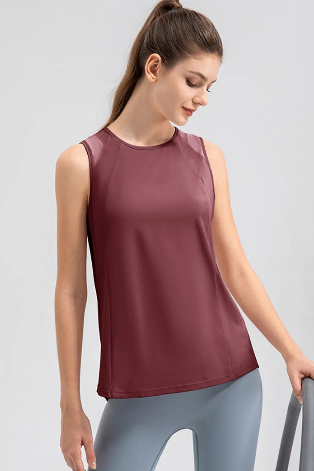 Round Neck Wide strap Active Tank - Ladyez