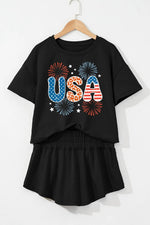 USA Graphic T-Shirt and Shorts Set