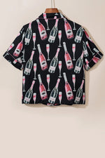 Champagne Print Short Sleeve Top and Shorts Set - Ladyez