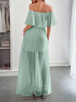 Swiss Dot Off Shoulder Maxi Dress - Ladyez