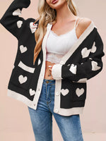 Heart Pattern Button-Up Knit Cardigan