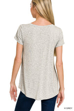 Zenana Rayon Short Sleeve V-neck Round Hem Top