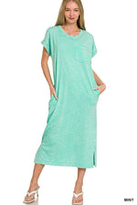 Zenana Washed Exposed Seam Short Sleeve T-Shirt Dress