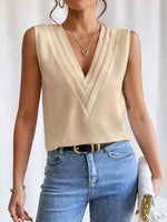 V-Neck Pleated Sleeveless Cami Tank Top - Ladyez