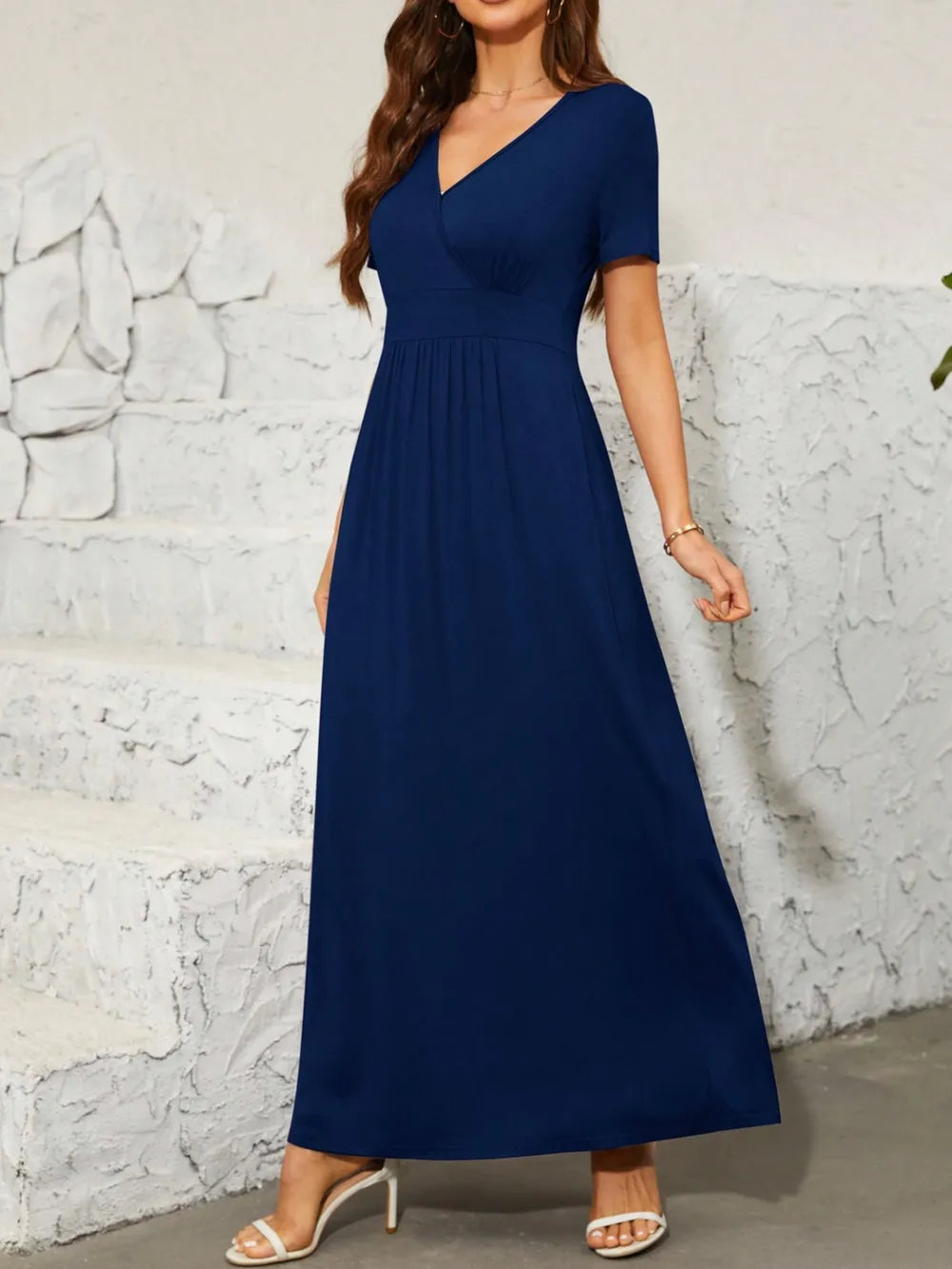 Surplice Short Sleeve Maxi Dress - Ladyez