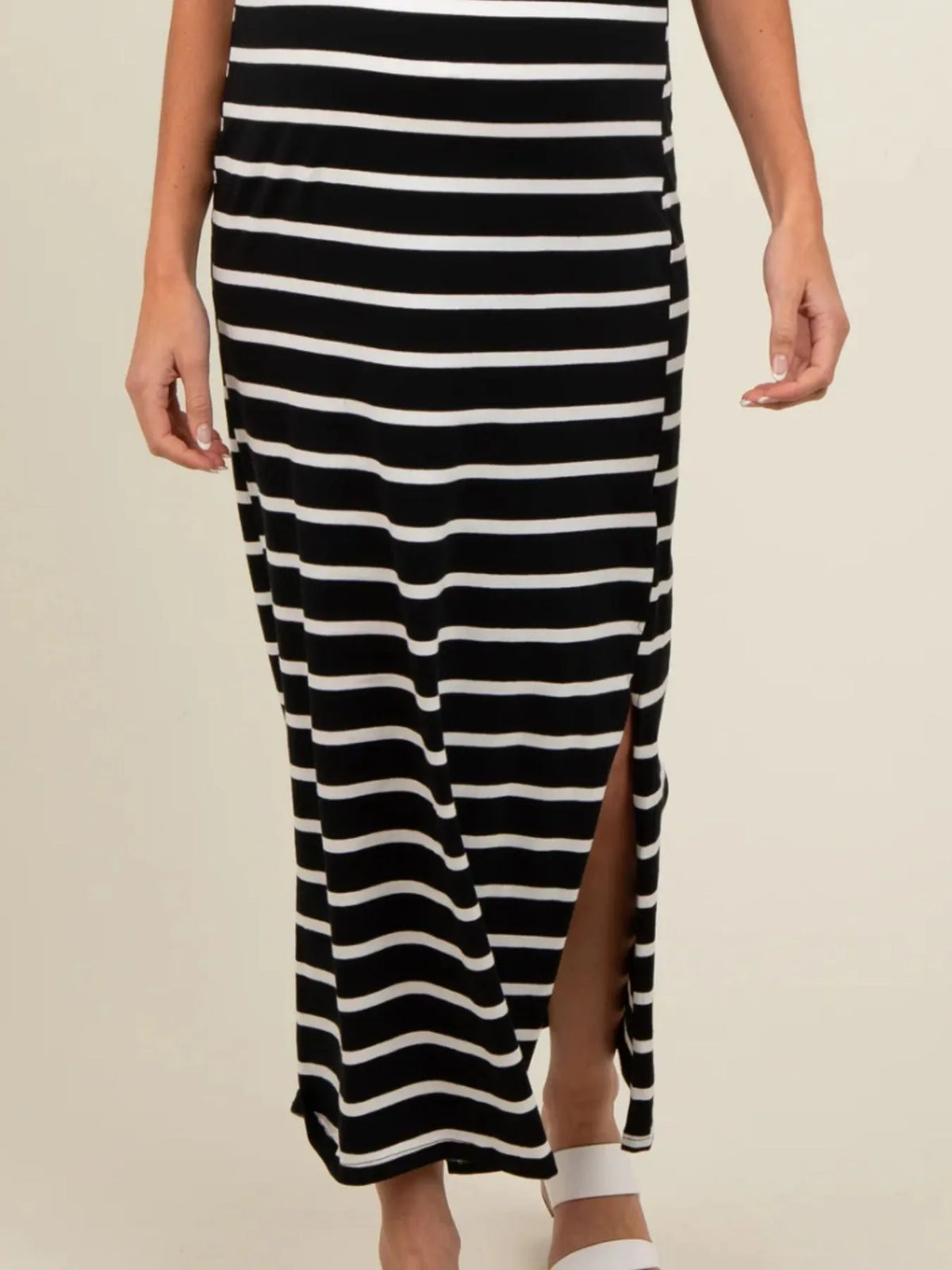 Full Size Striped T-Shirt Maxi Dress with Side Slit Plus Size - Ladyez