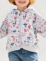 Children's Playful Cartoon Print Zip-Up Hoodie